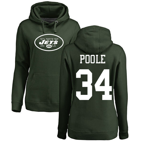 New York Jets Green Women Brian Poole Name and Number Logo NFL Football #34 Pullover Hoodie Sweatshirts